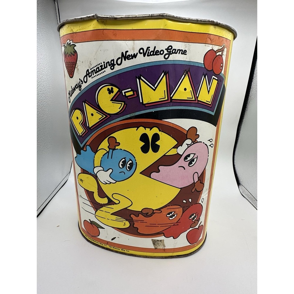 Vintage Pac-Man Pack Pac Man Metal 13" Garbage Trash Can, Bally Midway,‎ 1980